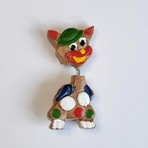 Vintage Wood Spring Bobblehead Clown Cat Brooch ~ Japan - £14.38 GBP