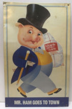 Vintage 1993 AAA Sign Mr. Ham Goes To Town Metal Meat Pig Advertising 19&quot; ~867A - £27.35 GBP