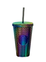 STARBUCKS  OIL SLICK Rainbow Black Bling Studded Cold Cup Tumbler 16 oz - $19.80