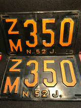 Vtg Metal ZM350 NJ &#39;52 Automobile/Automotive License Plates Black/Orange... - £79.20 GBP