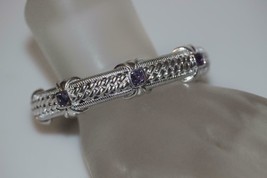 Designer Judith Ripka Sterling Silver Amethyst Braid Motif Hinged Cuff Bracelet - £198.06 GBP