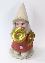 Vintage Pixie Elf Gnome W Gold Cymbals Christmas Decoration Figure Japan - £17.58 GBP