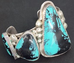 Vtg 3 Stone Sterling &amp; Turquoise Cuff Bracelet Marked Southwest Native American - £396.66 GBP