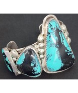 Vtg 3 Stone Sterling &amp; Turquoise Cuff Bracelet Marked Southwest Native A... - £392.39 GBP