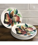 VTG Hand Painted Pear Apple Fruit Ceramic Salad Dessert Plates 7 1/4” Se... - $19.56 CAD