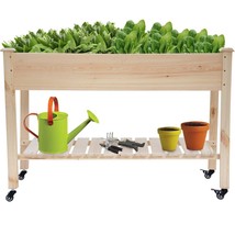 2ft x 4ft Outdoor Solid Fir Wood Raised Garden Bed Planter Box on Locking Wheels - £185.72 GBP