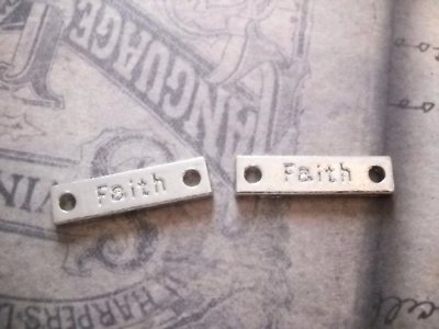 4 Word Connector Pendants Faith Charms Antique Silver Tone Links Inspirational