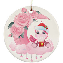 Cute Baby Zebra On Pink Moon Ornament Christmas Gift Home Decor For Animal Lover - £11.83 GBP