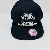 Vtg Mitchell &amp; Ness NBA Seattle Supersonics black Primary Logo Adjustable Hat - $57.95