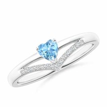 ANGARA Solitaire Heart Aquamarine and Diamond Chevron Ring for Women in 14K Gold - £682.72 GBP