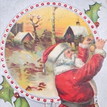 Antique 1910&#39;s Embossed Metallic Silver Santa A Merry Christmas Holly Postcard - £7.49 GBP