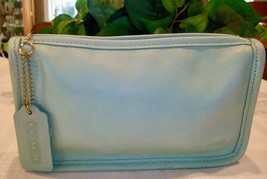 Coach 7165 Vintage Chunky Leather Compact Cosmetic Zip Top Case Aqua Green 1990s - £151.07 GBP