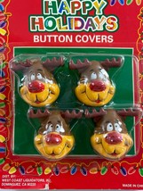 Happy Holidays 4 Silly Christmas Red Nose Reindeer Plastic Button Covers - £7.81 GBP