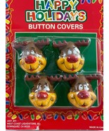 Happy Holidays 4 Silly Christmas Red Nose Reindeer Plastic Button Covers - $9.89