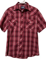 Wrangler Wrancher Pearl Snap Shirt Mens Medium Red Black Plaid Button Up - £19.46 GBP