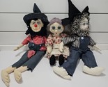 Folk Art Cloth Dolls Handmade Farming Lot Of 3 In Full outfits 17&quot; Country - £23.35 GBP