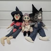 Folk Art Cloth Dolls Handmade Farming Lot Of 3 In Full outfits 17&quot; Country - £23.42 GBP