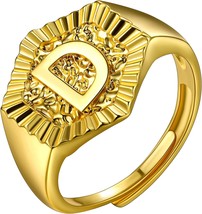 Initial (D) Ring Gold Plated Statement for Women and Men - £22.32 GBP