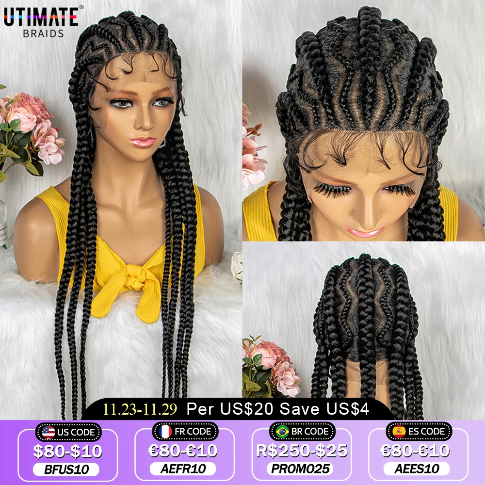 New Style 36 Inches Synthetic Full Lace Frontal Cornrow Box Braided Wigs with - £115.07 GBP