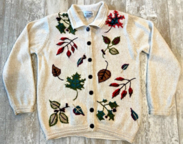Vintage Alfred Dunner Button Up Fall Autumn Leaves Sweater Cardigan Petite Med - £11.34 GBP