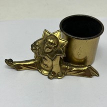 Vintage Figurine Men Solid Brass Pencil and Pen Holder Pierrot Cache Pot... - $32.51