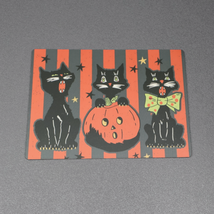 Retro Halloween Magnet Black Cats Orange Jack O Lantern 4x5.5 Magnet - £2.32 GBP