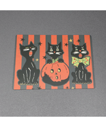 Retro Halloween Magnet Black Cats Orange Jack O Lantern 4x5.5 Magnet - $2.95