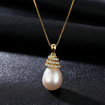 S925 Sterling Silver Necklace Women Freshwater Pearl Fashion Pearl Pendant Neckl - £20.47 GBP