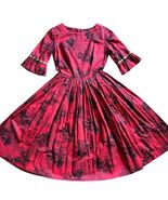 Vintage 60s Fit Flare Red Hawaiian Print Dress Size XS 34-24-free Rockab... - €30,67 EUR
