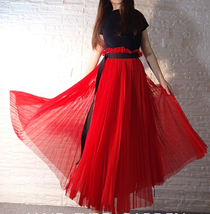 Black Pleated Long Tulle Skirt Outfit Women Plus Size Side Slit Tulle Skirt image 8