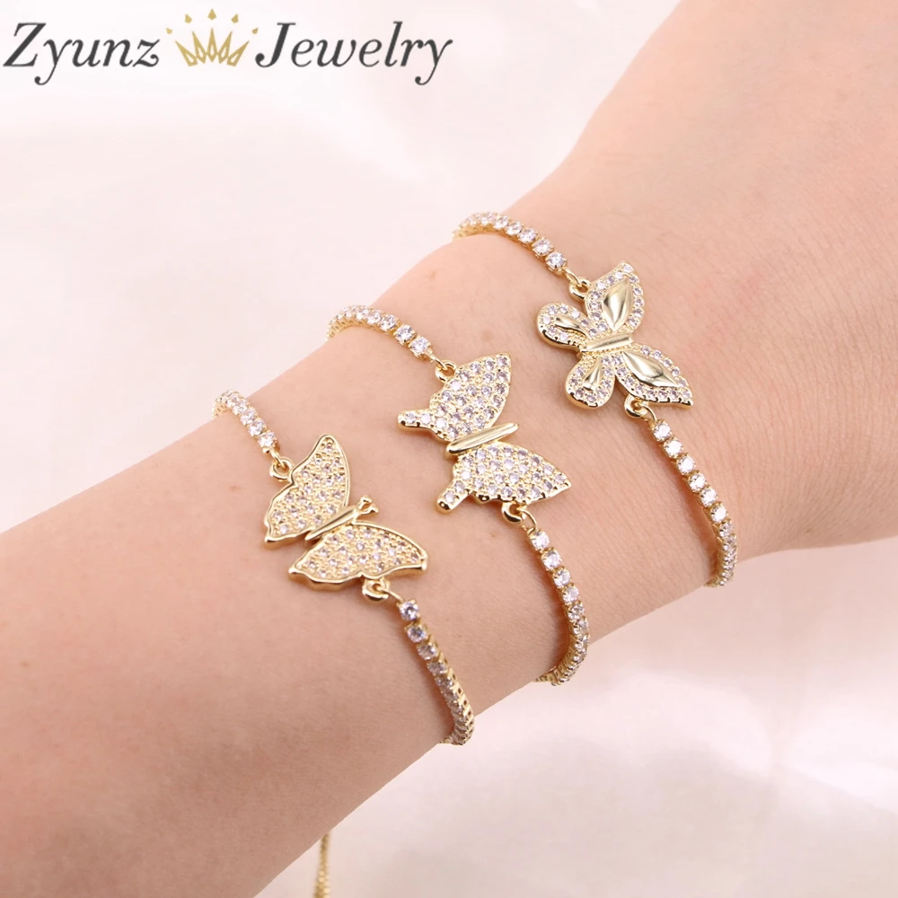 10PCS, Gold Chain Butterfly Heart Bracelets For Women Copper Zircon White Stone  - £45.08 GBP