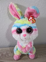 TY Silk Beanie Boos 9&quot; Lollipop Bunny Rabbit Plush Glitter Eyes Easter Tye Dye - £10.19 GBP