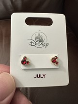Disney Parks Mickey Mouse Faux Ruby July Birthstone Stud Earrings Gold Color