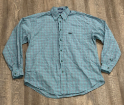 VTG Faconnable Button Down Shirt Mens 90s LARGE Long Sleeve Blue/Green Plaid USA - £15.38 GBP