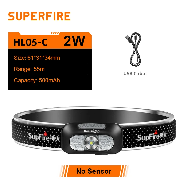 Supfire HL05 Lightweight Easy To Carry LED Headlight Waterproof USB Rechargeable - £24.01 GBP