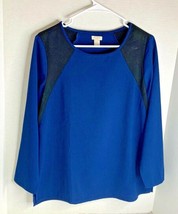 J Crew Womens Sz 6 Blue Black Color Block Long Sleeve Knit Top Shirt  - $13.86