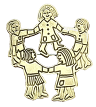 Vintage Sterling Silver Circle of Children Holding Hands Pendant /Pin - $12.34