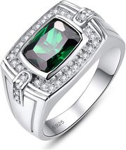 4Ct Emerald Cut Green Emerald Bezel Set Men&#39;s Wedding Ring 14k White Gold Finish - £103.88 GBP