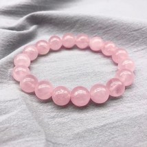 Wholesale Pink Rose Powder crystal Quartz Natural Stone Streche Bracelet Elastic - £11.86 GBP