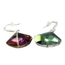 Glass Faceted Teal Gree Pink Purple Hue Pierced Earrings French Wire Silver Tone - £7.82 GBP