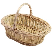 Large round oval Wicker Basket with handle Traditional storage hamper - £18.42 GBP