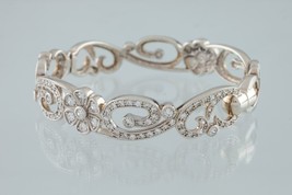 Gorgeous Sterling Silver Floral CZ Bangle Bracelet by Joseph Esposito - £134.91 GBP