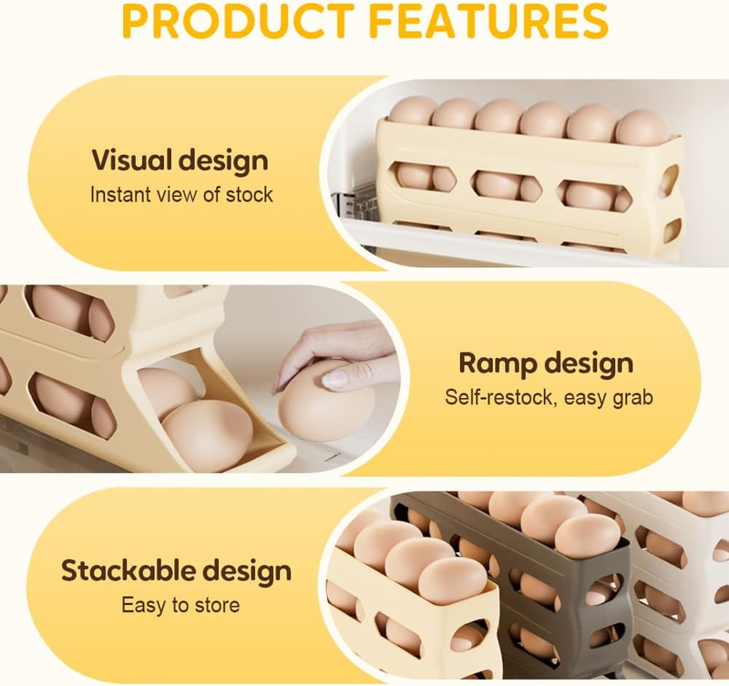 4 Tiers Egg Holder for Fridge, Automatic Rolling down Egg Holder Egg Tray Stacka Item image 3