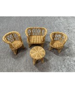 Vintage Dollhouse Furniture Wicker Set Loveseat Table Chairs Outdoors MC... - $24.74