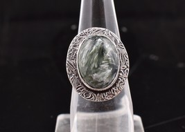 Rhodium Polished Handmade Oval Seraphinite Women Elegant Design Ring Daily Wear - £17.82 GBP+