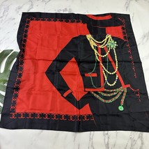 Vintage 90s Silk Square Scarf Black Red Jewelry Lady Print Large Graphic - $351.96 MXN