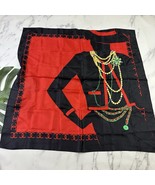 Vintage 90s Silk Square Scarf Black Red Jewelry Lady Print Large Graphic - $18.80