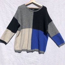 Suzanne Betro 1x/2x Black Ivory Grey Blue Color Block Pullover Sweater - £23.73 GBP