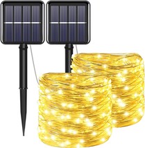 Solar Lights for Outside Fairy String Lights Outdoor Waterproof Warm White 2Pack - £19.43 GBP