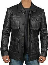 Casual Trench Coat Formal Winter Genuine Lambskin Leather Black Stylish Men - £77.62 GBP+